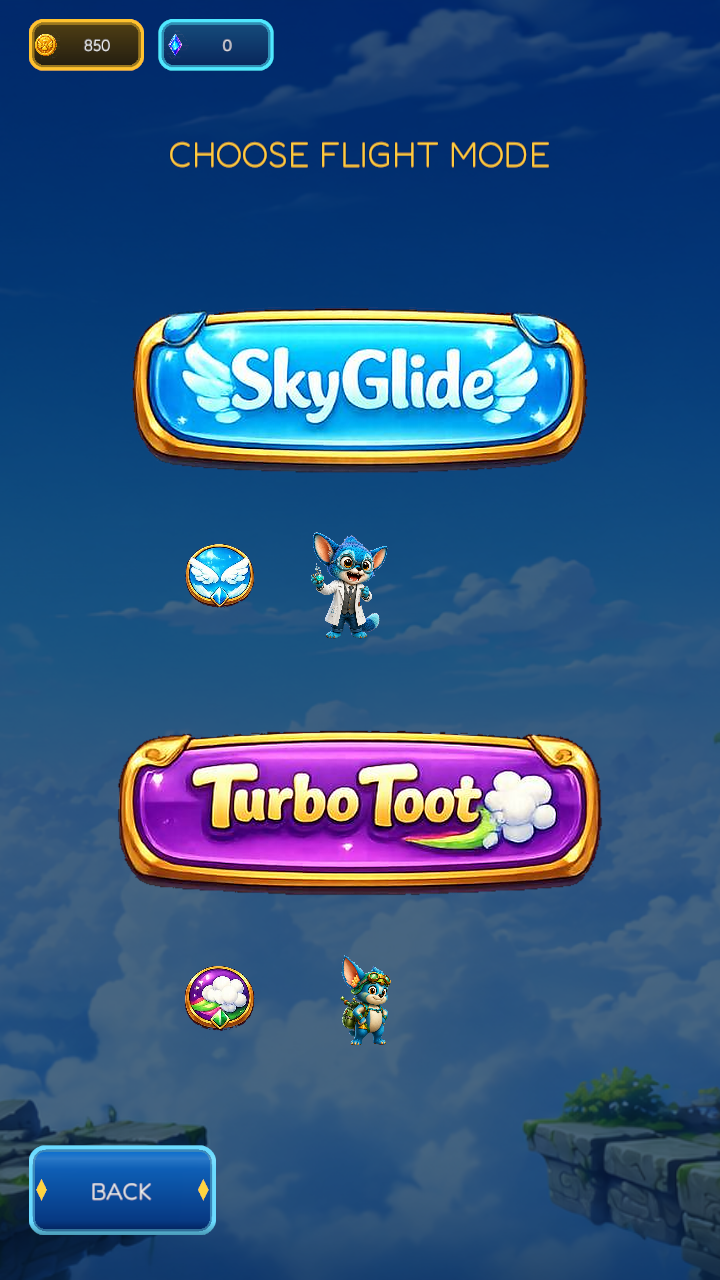 Mode selection showing SkyGlide and Turbo Toot